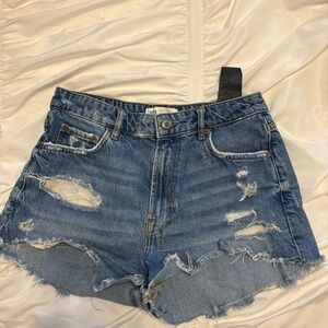 Zara Blue Jean Shorts High-Waisted Distressed